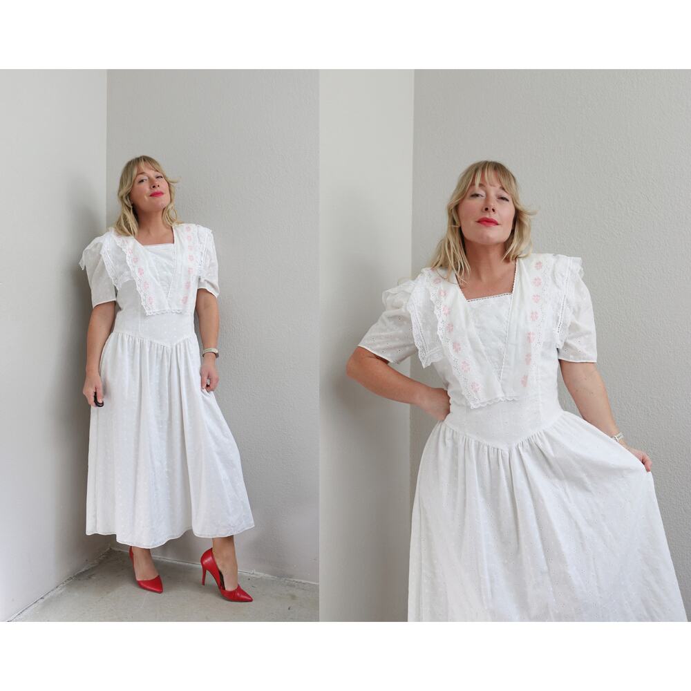 1980's Vintage Gunne Sax Jessica McClintock Eyelet Cottage Dress ~ Women's SM MD